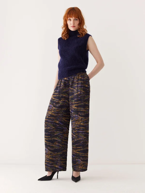 Animal print polo shirt for a bold fashion statementThe Emma Printed Satin Pant in Dark Blue Animal print polo shirt for a bold fashion statementThe Emma Printed Satin Pant in Dark Blue