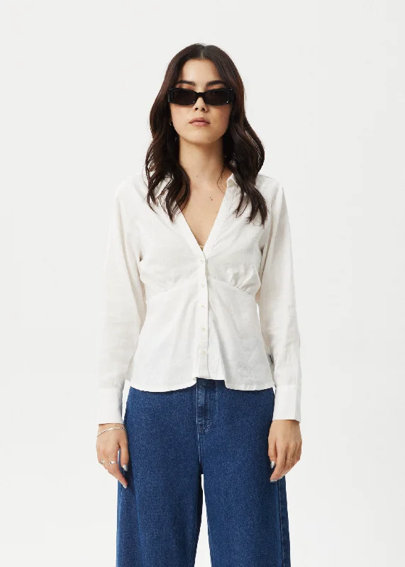 Cropped Women Long Sleeve Top to Pair with High - Waisted BottomsAFENDS Womens Archive - Shirt - White Cropped Women Long Sleeve Top to Pair with High - Waisted BottomsAFENDS Womens Archive - Shirt - White