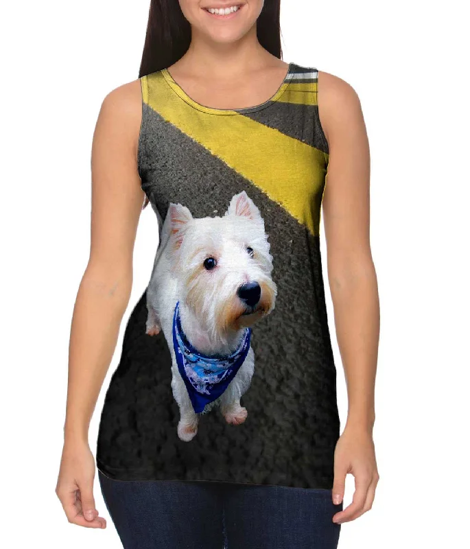 Scoop Neck Women's Linen Blend Tank Tops for SummerAsphalt Kicking Westie