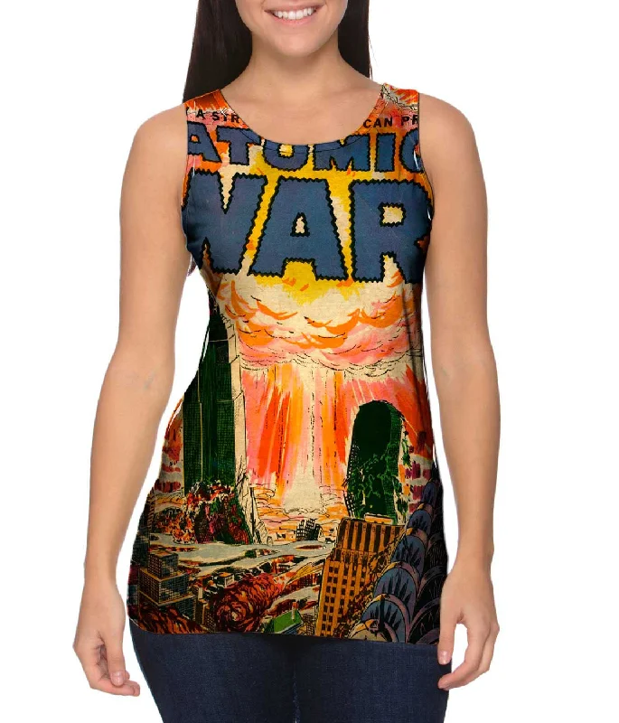 Plus Size Women's Glitter - Trimmed Tank Tops for Party NightsAtomic War Comic Retro Plus Size Women's Glitter - Trimmed Tank Tops for Party NightsAtomic War Comic Retro