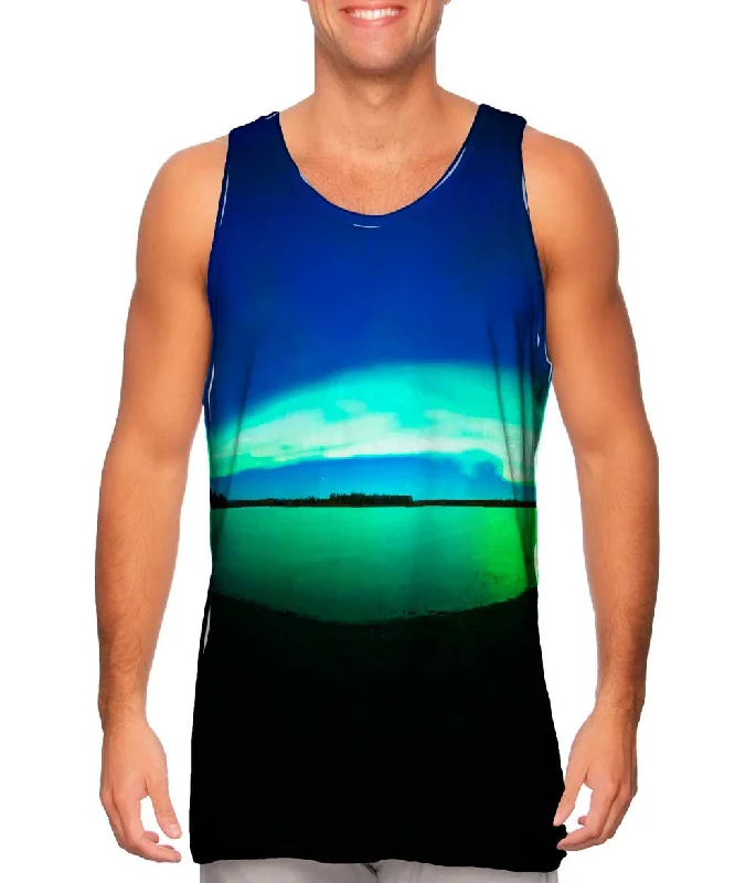 Mock Neck Women's Performance Tank Tops for CyclingAurora Borealis Sky Blue
