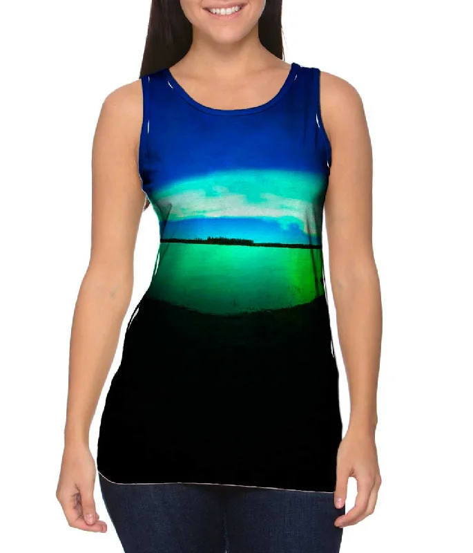 Plus Size Women's Embroidered Tank Tops in Boho StylesAurora Borealis Sky Blue