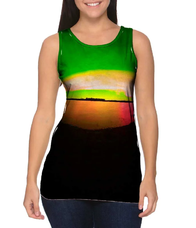 Women's Button - Down Tank Tops in Striped PatternsAurora Borealis Sky Green