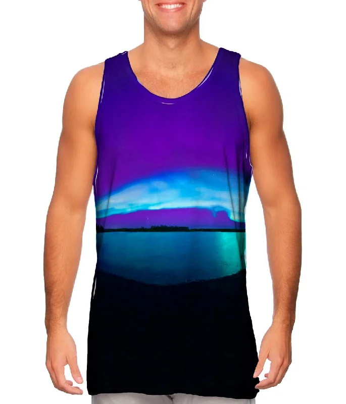 High - Neck Women's Silk Blend Tank Tops for a Luxurious FeelAurora Borealis Sky Purple High - Neck Women's Silk Blend Tank Tops for a Luxurious FeelAurora Borealis Sky Purple