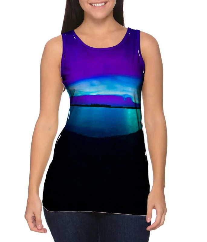 Plus Size Women's Puff - Sleeve Tank Tops in Pastel HuesAurora Borealis Sky Purple