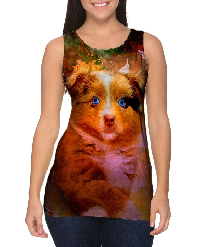 Plus Size Women's Ruffled Hem Tank Tops with Floral PrintsAustralian Shepherd Puppy
