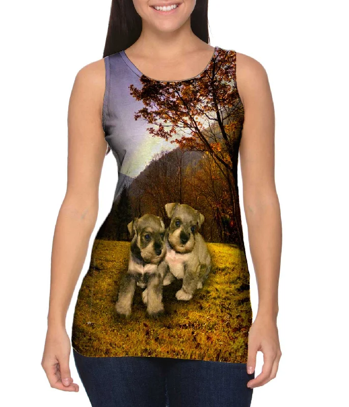 Women's Button - Down Tank Tops in Striped PatternsAutumn Leaves Grey Schnauzer Puppies Women's Button - Down Tank Tops in Striped PatternsAutumn Leaves Grey Schnauzer Puppies