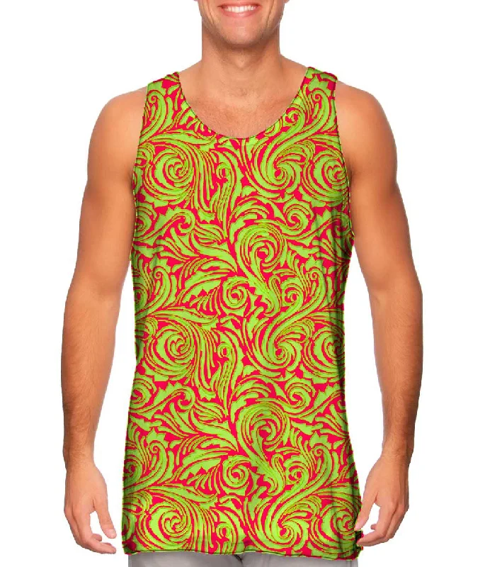 Plus Size Women's Criss - Cross Back Tank Tops in Neon ColorsAutumn Me Pink Leaf Swirls Pattern Plus Size Women's Criss - Cross Back Tank Tops in Neon ColorsAutumn Me Pink Leaf Swirls Pattern