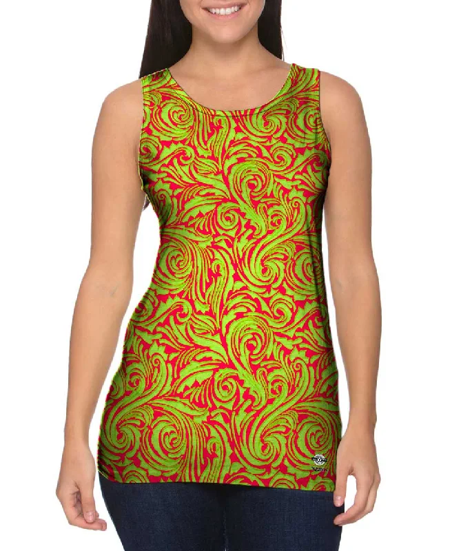 Women's Sleeveless Ribbed Tank Tops for a Trendy LookAutumn Me Pink Leaf Swirls Pattern Women's Sleeveless Ribbed Tank Tops for a Trendy LookAutumn Me Pink Leaf Swirls Pattern