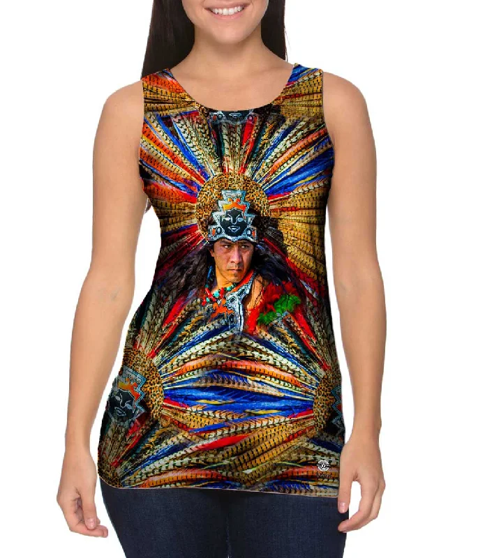 Plus Size Women's Side - Slit Tank Tops in Metallic ShadesAztec Tribal Warrior