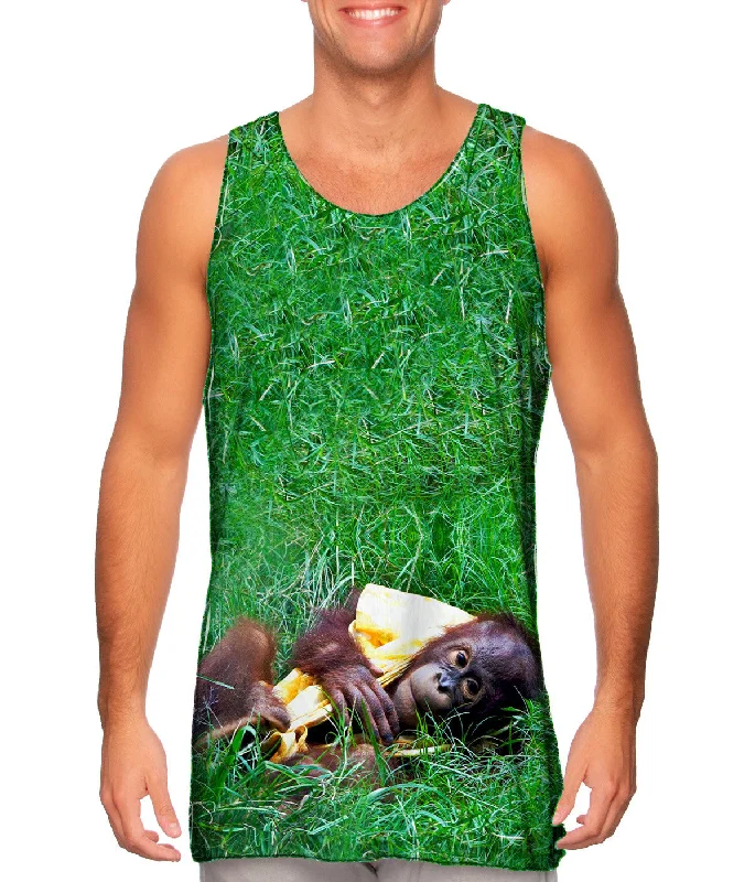 Plus Size Women's Ruffled Hem Tank Tops with Floral PrintsBaby Orangutan Enjoying The Day Plus Size Women's Ruffled Hem Tank Tops with Floral PrintsBaby Orangutan Enjoying The Day