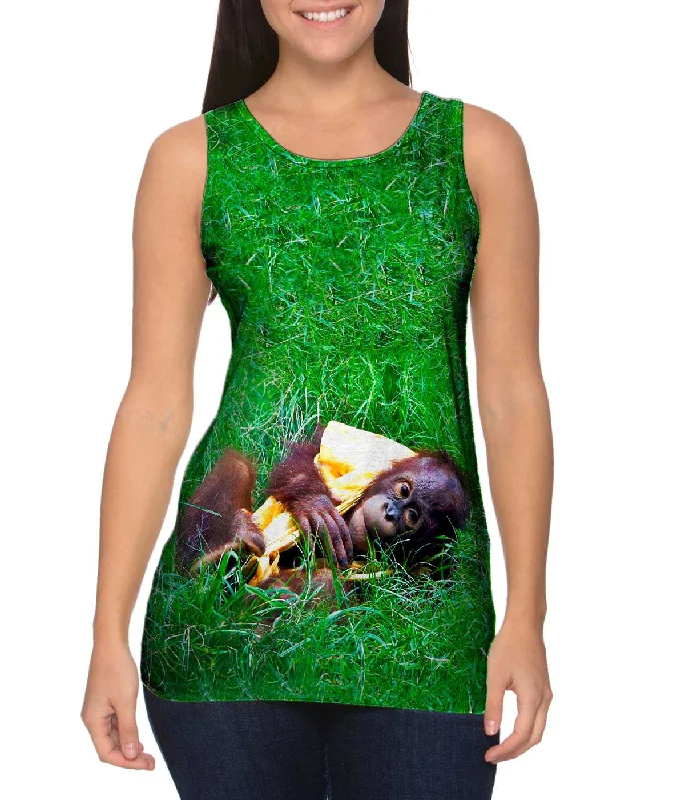 Square Neck Women's Organic Cotton Tank Tops in Earth TonesBaby Orangutan Enjoying The Day Square Neck Women's Organic Cotton Tank Tops in Earth TonesBaby Orangutan Enjoying The Day