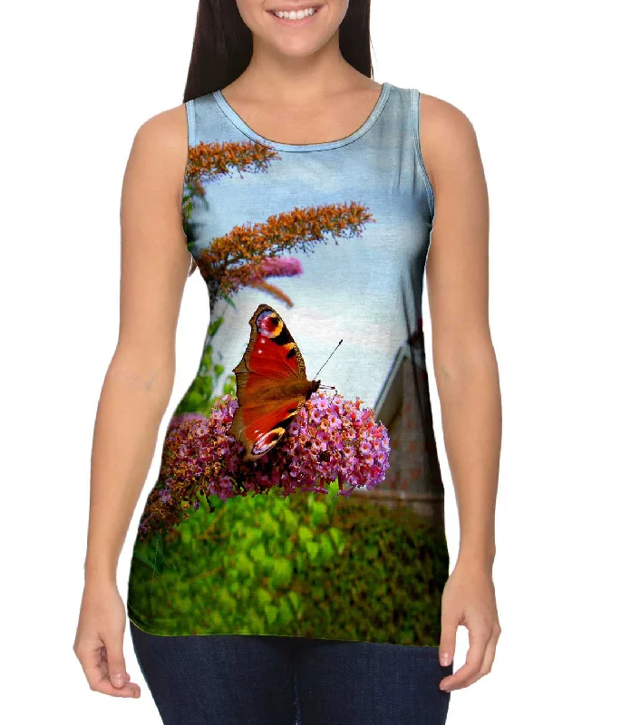 Mock Neck Women's Performance Tank Tops for CyclingBackyard Butterfly