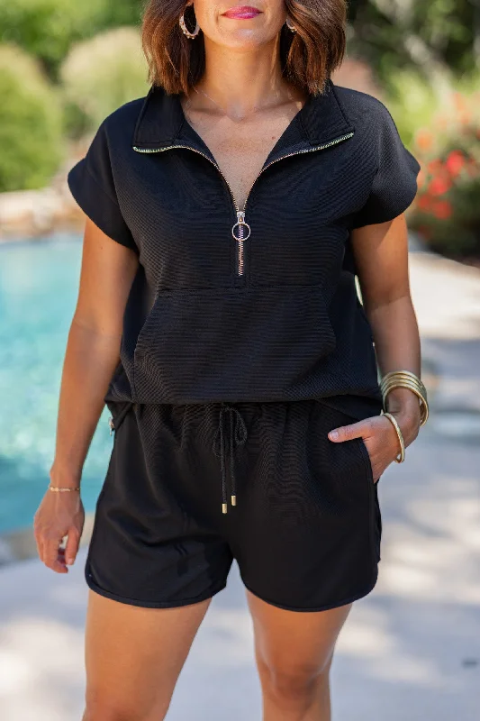 Glitter - embellished polo shirt for a sparkly appearanceSimple Perfection Black Textured Shorts Glitter - embellished polo shirt for a sparkly appearanceSimple Perfection Black Textured Shorts