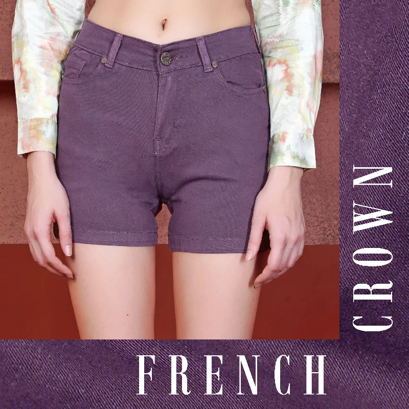 Fair - trade polo shirt supporting ethical productionByzantium Purple Women Denim Shorts Fair - trade polo shirt supporting ethical productionByzantium Purple Women Denim Shorts