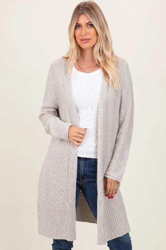 Button - Down Women Long Sleeve Top for a Classic StyleCream Contrast Rib Long Open Cardigan Button - Down Women Long Sleeve Top for a Classic StyleCream Contrast Rib Long Open Cardigan