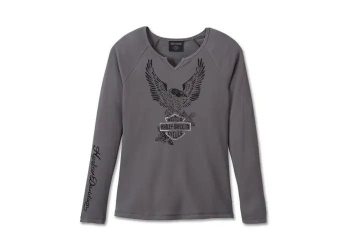 Cable - Knit Women Long Sleeve Top with a Cozy TextureHARLEY-DAVIDSON WOMENS FLYING EAGLE LONG SLEEVE THERMAL KNIT TOP 96272-24VW Cable - Knit Women Long Sleeve Top with a Cozy TextureHARLEY-DAVIDSON WOMENS FLYING EAGLE LONG SLEEVE THERMAL KNIT TOP 96272-24VW