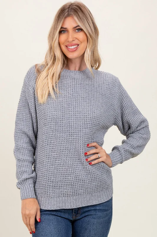 Lace - Trimmed Women Long Sleeve Top for an Elegant LookHeather Grey Waffle Knit Rounded Hem Sweater Lace - Trimmed Women Long Sleeve Top for an Elegant LookHeather Grey Waffle Knit Rounded Hem Sweater