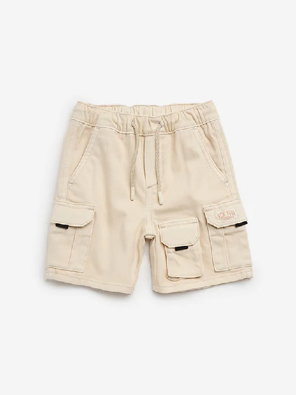 HOP Kids Beige Cargo-Style Mid-Rise Shorts