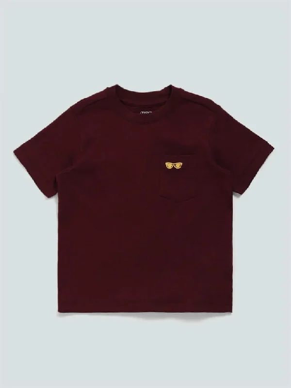 Women's classic white cotton polo shirt for casual outingsHOP Kids Glass Printed Pocket Burgundy T-Shirt Women's classic white cotton polo shirt for casual outingsHOP Kids Glass Printed Pocket Burgundy T-Shirt
