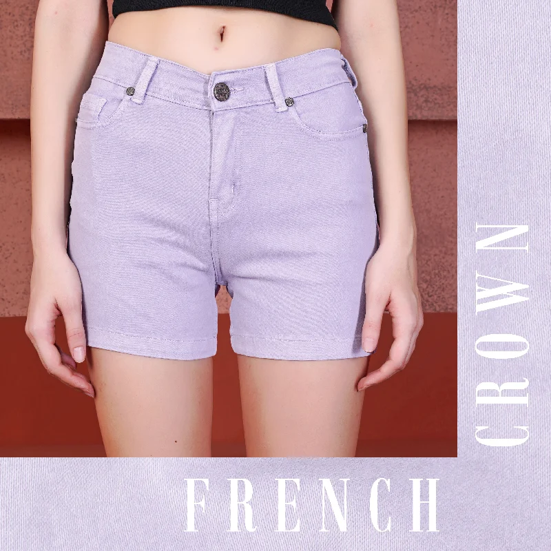 Plus - size polo shirt with side slits for added comfortLavender Purple Women Denim Shorts