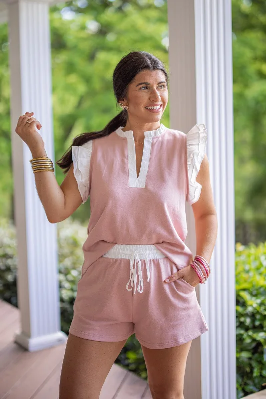 Polo shirt with a hidden pocket for small essentialsShoreline Stroll Light Pink Set