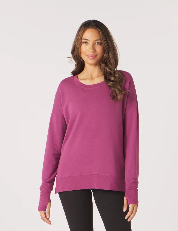 Ribbed Women Long Sleeve Top with a Textured AppealLounge Long Sleeve: Rouge