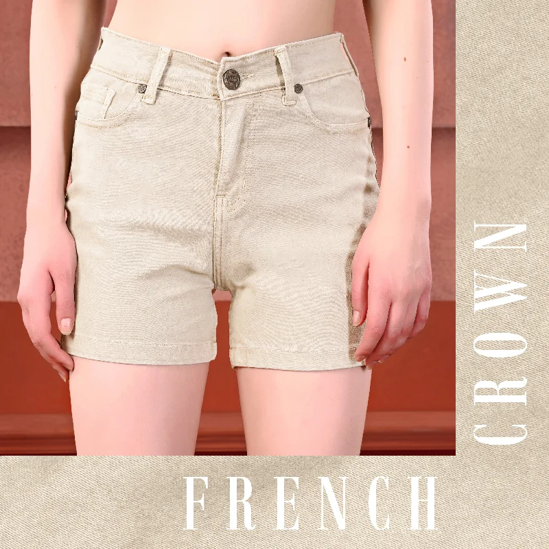 Animal print polo shirt for a bold fashion statementOyster Beige Women Denim Shorts