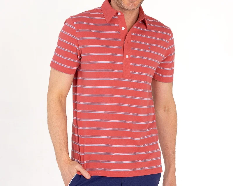 High - low hem polo shirt for a modern touchSlim Fit Top-Shelf Range Polo - Newton Stripe - Brick High - low hem polo shirt for a modern touchSlim Fit Top-Shelf Range Polo - Newton Stripe - Brick