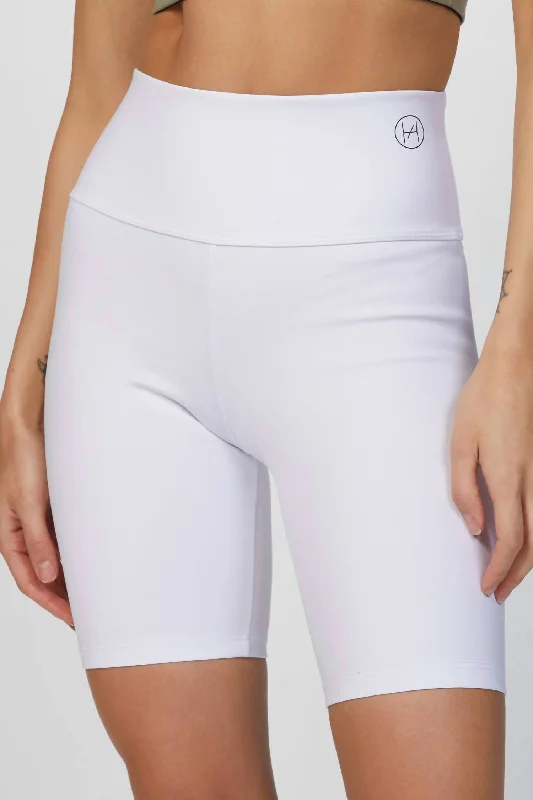 Button - down collar polo shirt in stretchy spandex blendThe Bike Short In White