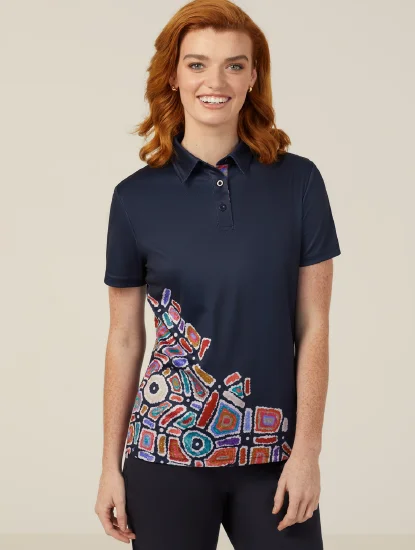 Metallic - trimmed polo shirt for a glamorous lookWater Dreaming Women's Indigenous Corporate Polo Shirt CATUQV Metallic - trimmed polo shirt for a glamorous lookWater Dreaming Women's Indigenous Corporate Polo Shirt CATUQV