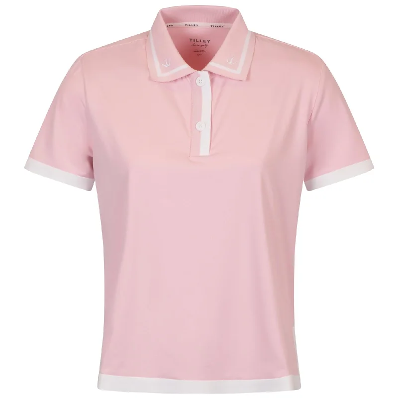 Long - sleeve polo shirt in lightweight polyester for layeringWomens Boxy Polo Light Pink/White - AW24 Long - sleeve polo shirt in lightweight polyester for layeringWomens Boxy Polo Light Pink/White - AW24