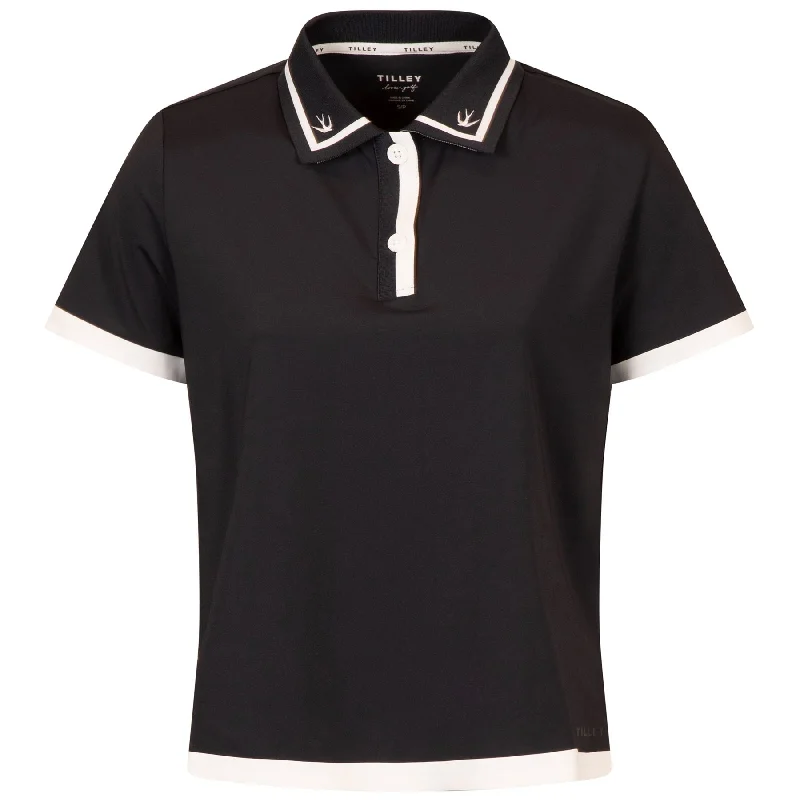 Solid color performance fabric polo shirt for sports activitiesWomens Boxy Polo Navy/White - AW24 Solid color performance fabric polo shirt for sports activitiesWomens Boxy Polo Navy/White - AW24
