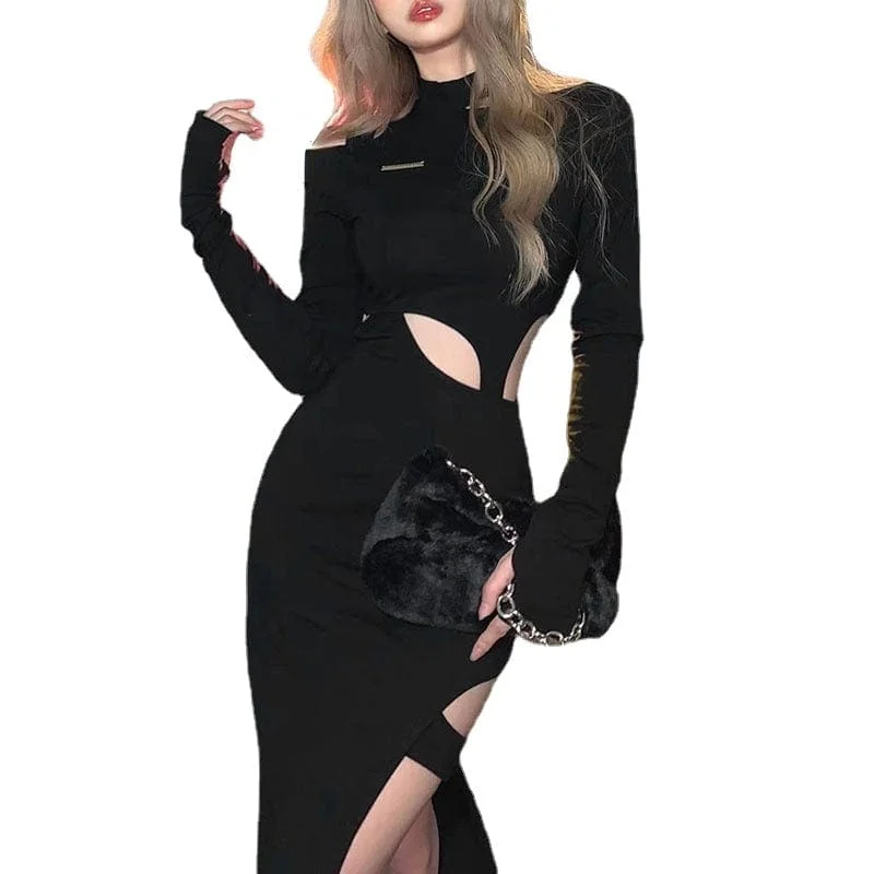 Pocket - Equipped Women Long Sleeve Top for Added FunctionalityWomen's Punk Irregular Cutout Split Dress Pocket - Equipped Women Long Sleeve Top for Added FunctionalityWomen's Punk Irregular Cutout Split Dress