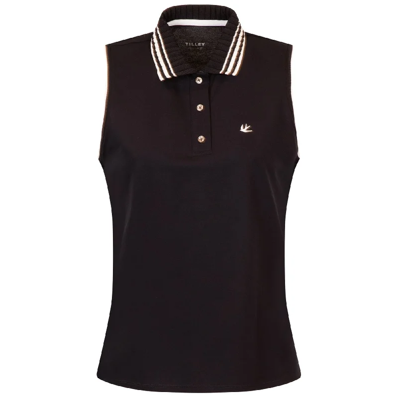 Hand - wash only polo shirt with delicate embroideryWomens SL Pique Polo Navy/White Stripe - AW24 Hand - wash only polo shirt with delicate embroideryWomens SL Pique Polo Navy/White Stripe - AW24