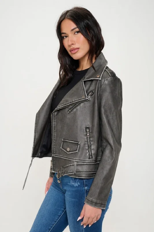 Women's bomber jackets with a holographic finish for a futuristic and eye - catching lookCoalition LA Zip Up Biker Jacket with Belt Women's bomber jackets with a holographic finish for a futuristic and eye - catching lookCoalition LA Zip Up Biker Jacket with Belt