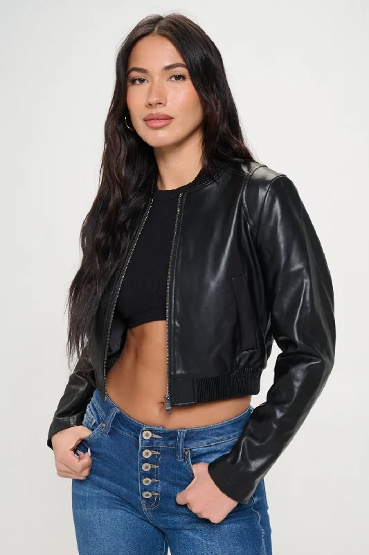 Women's military - style jackets with epaulets for a tough and fashionable appearanceCoalition LA Zip Up Cropped Bomber Jacket Women's military - style jackets with epaulets for a tough and fashionable appearanceCoalition LA Zip Up Cropped Bomber Jacket