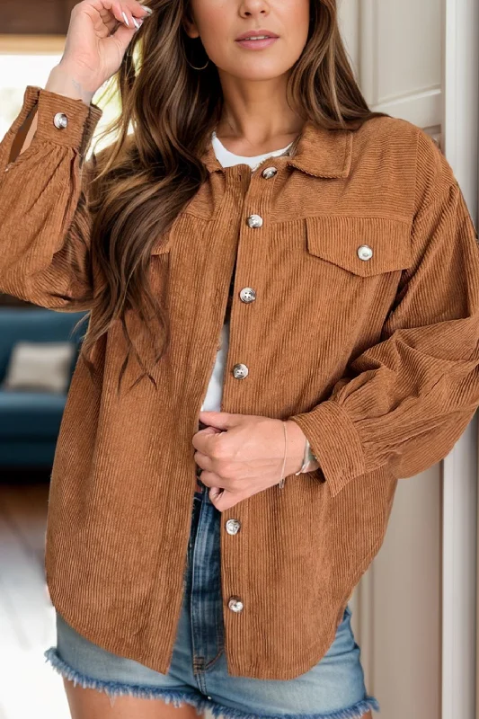 Women's windbreaker jackets with adjustable hoods for windy daysDecorative Pocket Flap Button Up Jacket