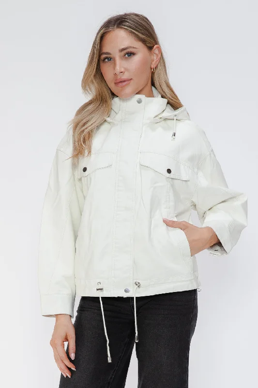 Women's faux fur - trimmed denim jackets for a trendy and cozy styleHow Dare U Drawstring Hem PU Leather Zip Up Jacket