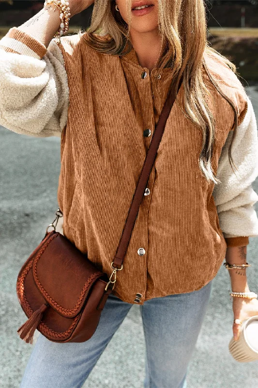Women's faux fur - trimmed denim jackets for a trendy and cozy styleDropped Shoulder Long Sleeve Jacket Women's faux fur - trimmed denim jackets for a trendy and cozy styleDropped Shoulder Long Sleeve Jacket