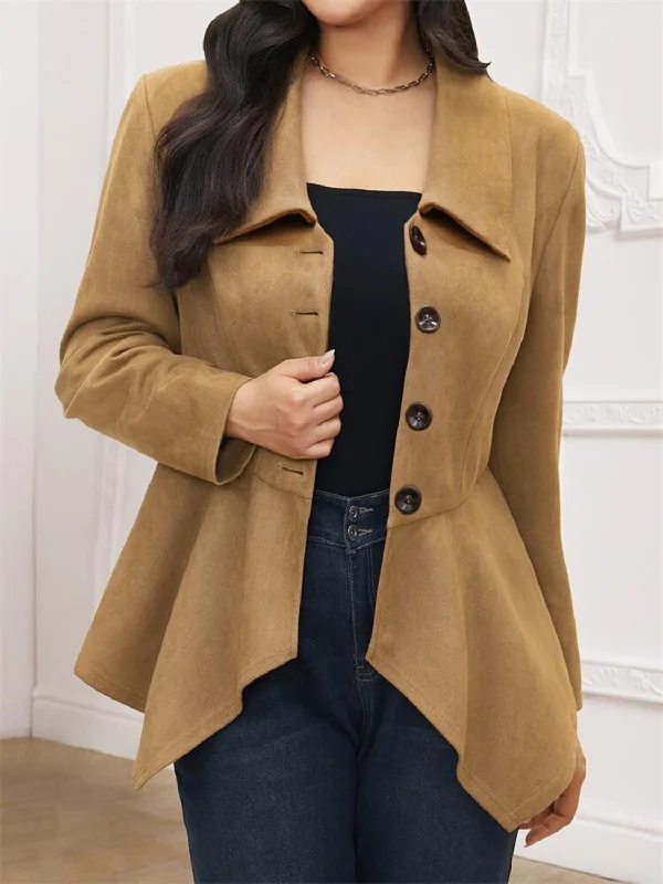 Women's cropped leather jackets with a fringe detail for a western - inspired outfitHandkerchief Hem Button Up Collared Neck Jacket Women's cropped leather jackets with a fringe detail for a western - inspired outfitHandkerchief Hem Button Up Collared Neck Jacket